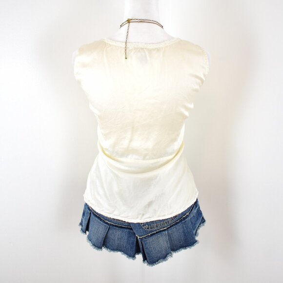 VTG 00s Y2K Ella Rose Cream White Silk Satin Lace Trim Bow V-Neck Slip Tank Top - Picture 3 of 8